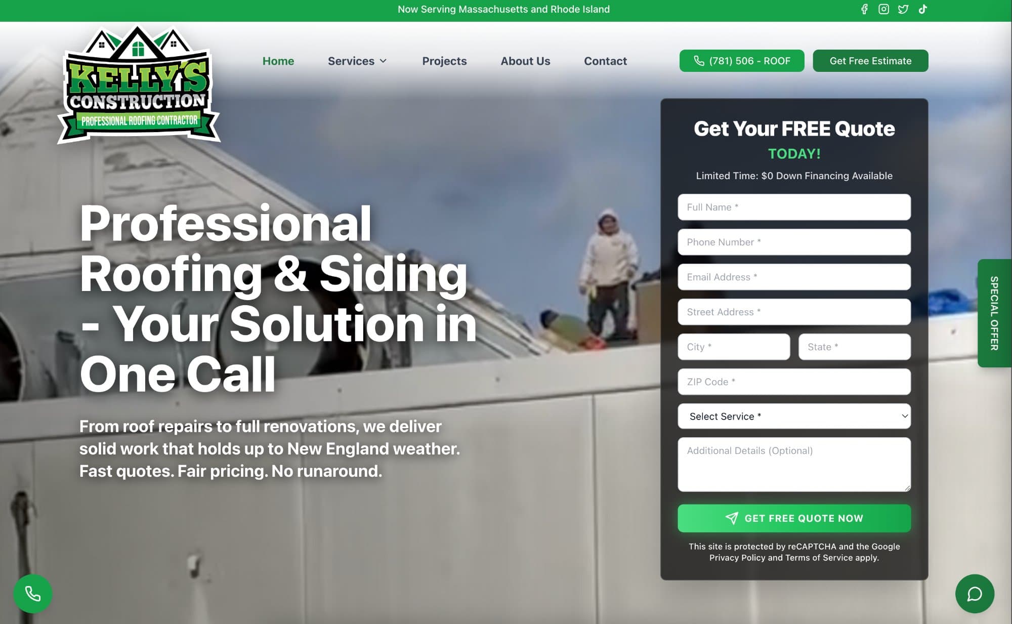 Kelly's Construction website